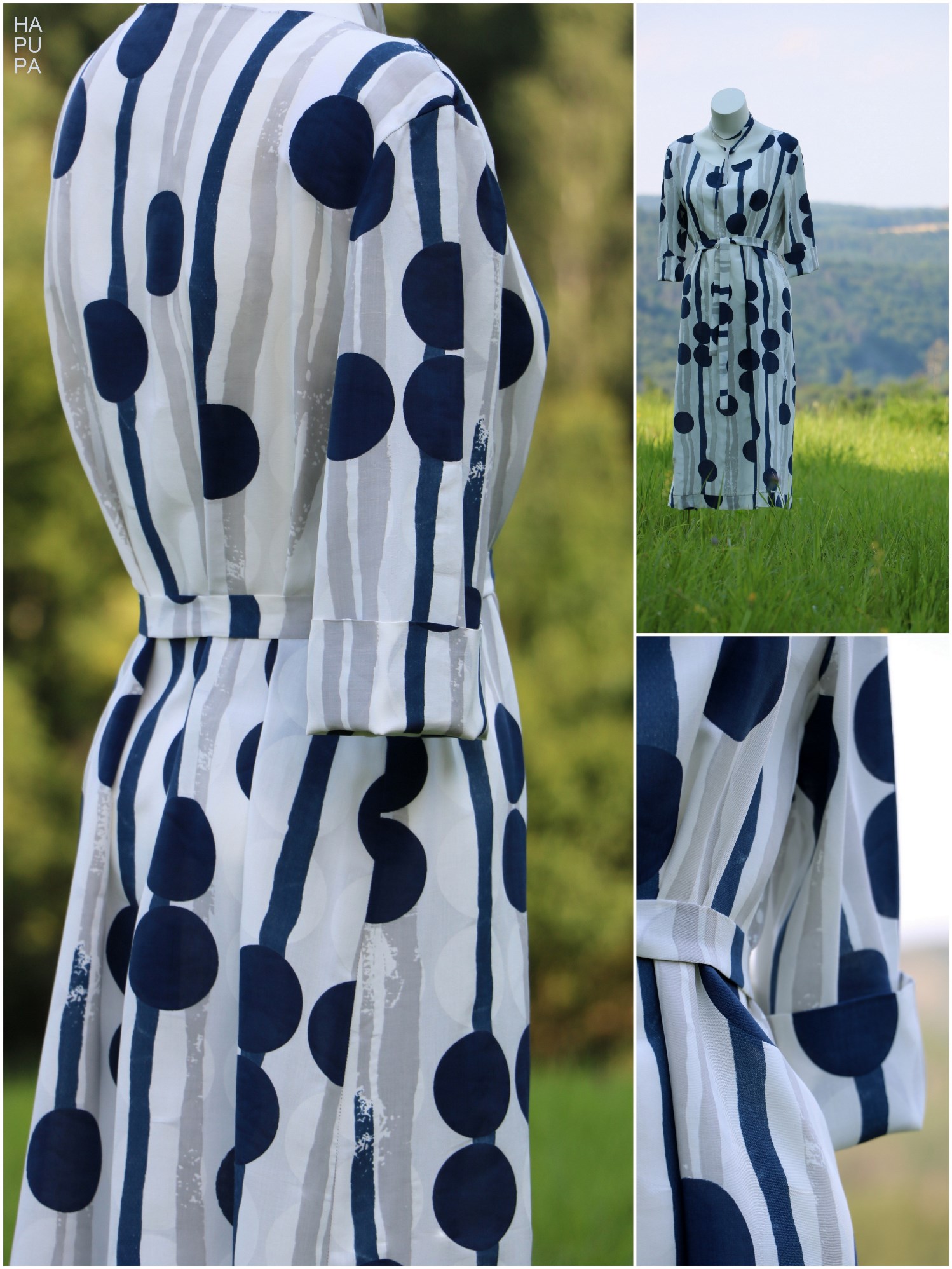 Fotografie pro model – Šaty s modrými a béžovými vzory